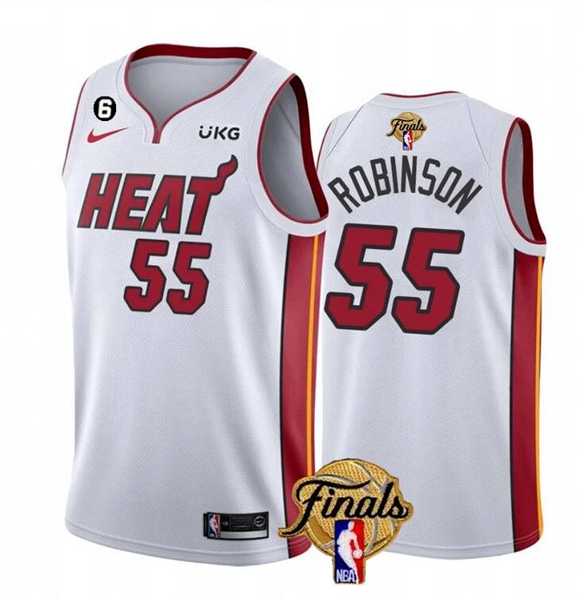 Mens Miami Heat #55 Duncan Robinson White 2023 Finals Association Edition With NO.6 Patch Stitched Basketball Jersey